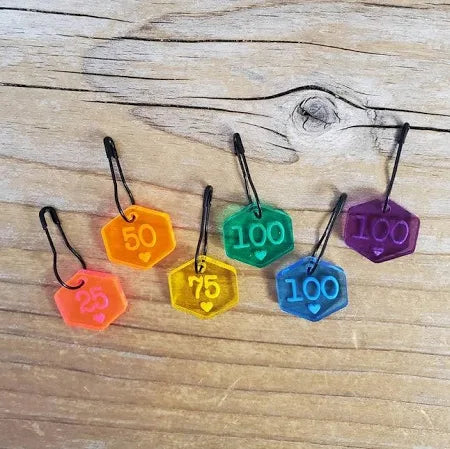 cast on counting numbers stitch marker set - rainbow acrylic